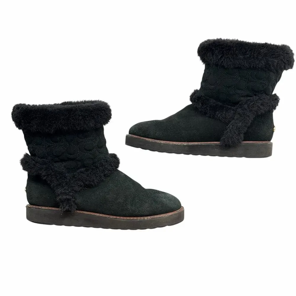 Coach Izzie Sig Boots Womens SZ 11 Black Suede Cozy Winter Everyday Quiet Luxury